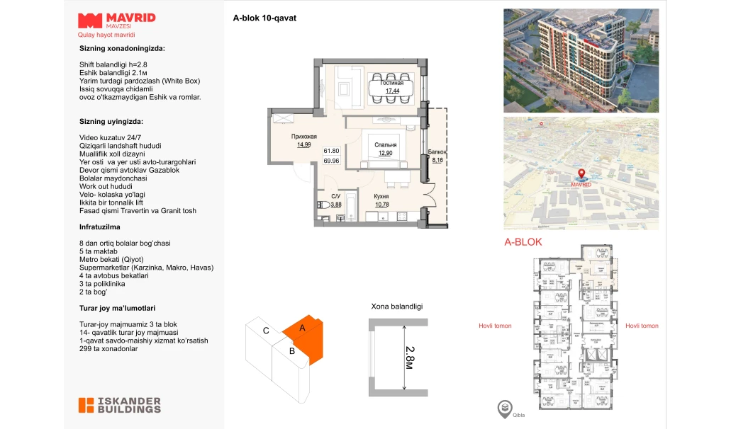 2-комнатная квартира 61.8 м²  10/10 этаж