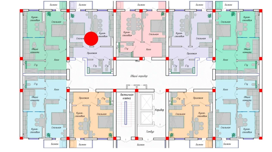 1-xonali xonadon 44.88 m²  12/12 qavat | SERGELI CITY Turar-joy majmuasi