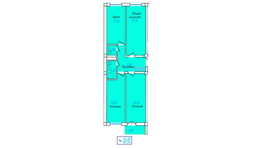 3-комнатная квартира 83.55 м²  2/9 этаж | Жилой комплекс PROVANS