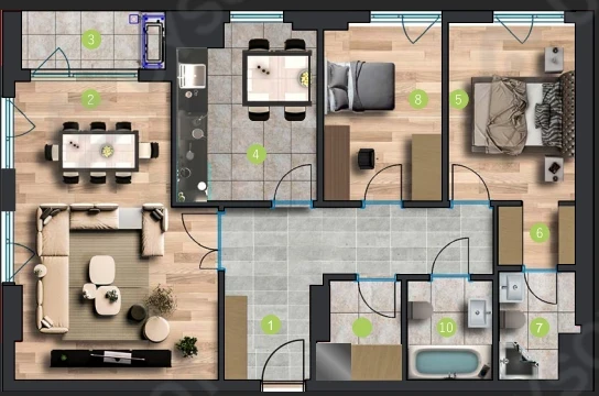 3-комнатная квартира 90.56 м²  2/2 этаж