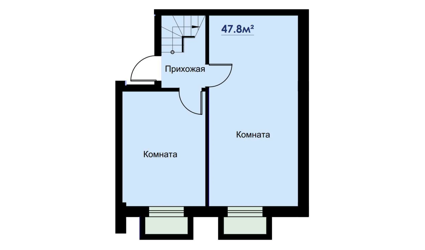 2-комнатная квартира 47.8 м²  1/1 этаж