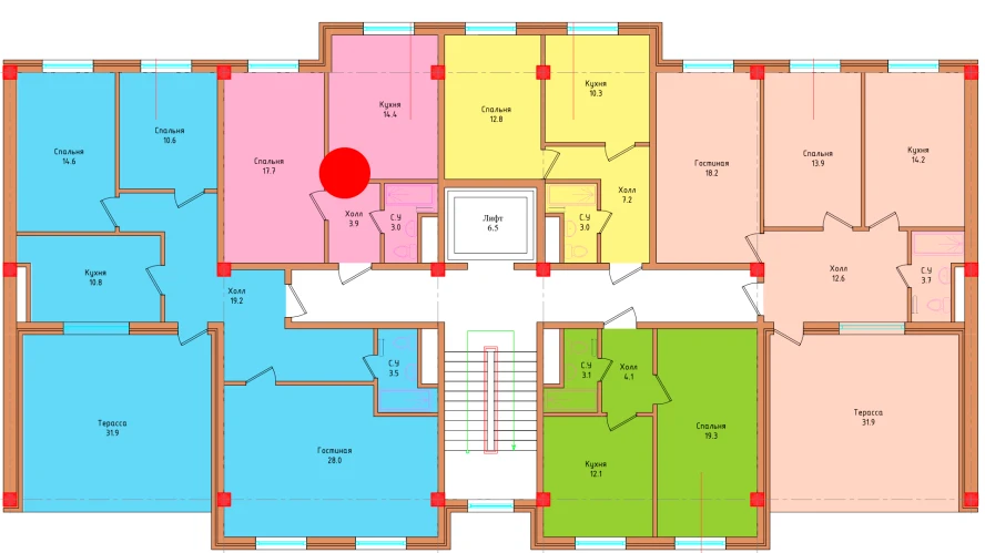 1-комнатная квартира 39 м²  8/8 этаж