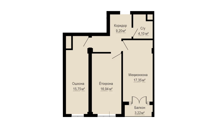 2-комнатная квартира 66.6 м²  13/16 этаж