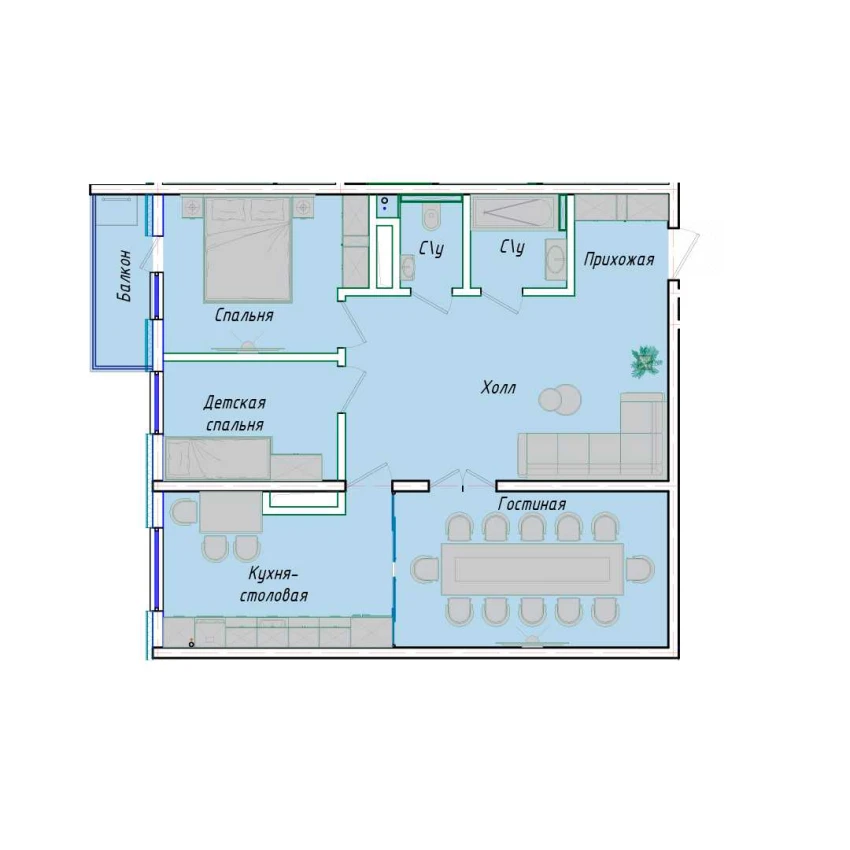 3-комн. квартира 83.47 м²  10/12 этаж | Жилой комплекс SERGELI CITY