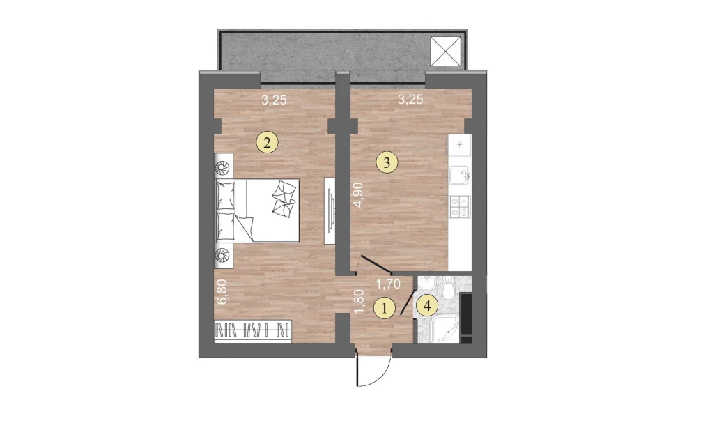 1-комнатная квартира 43.5 м²  1/1 этаж