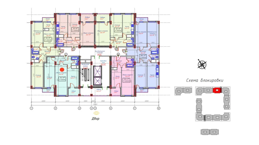 2-комнатная квартира 74.6 м²  15/15 этаж