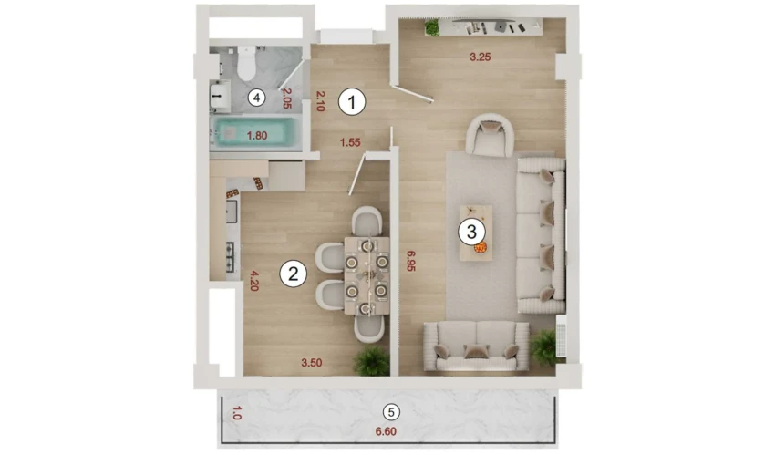 1-комнатная квартира 43.3 м²  15/15 этаж