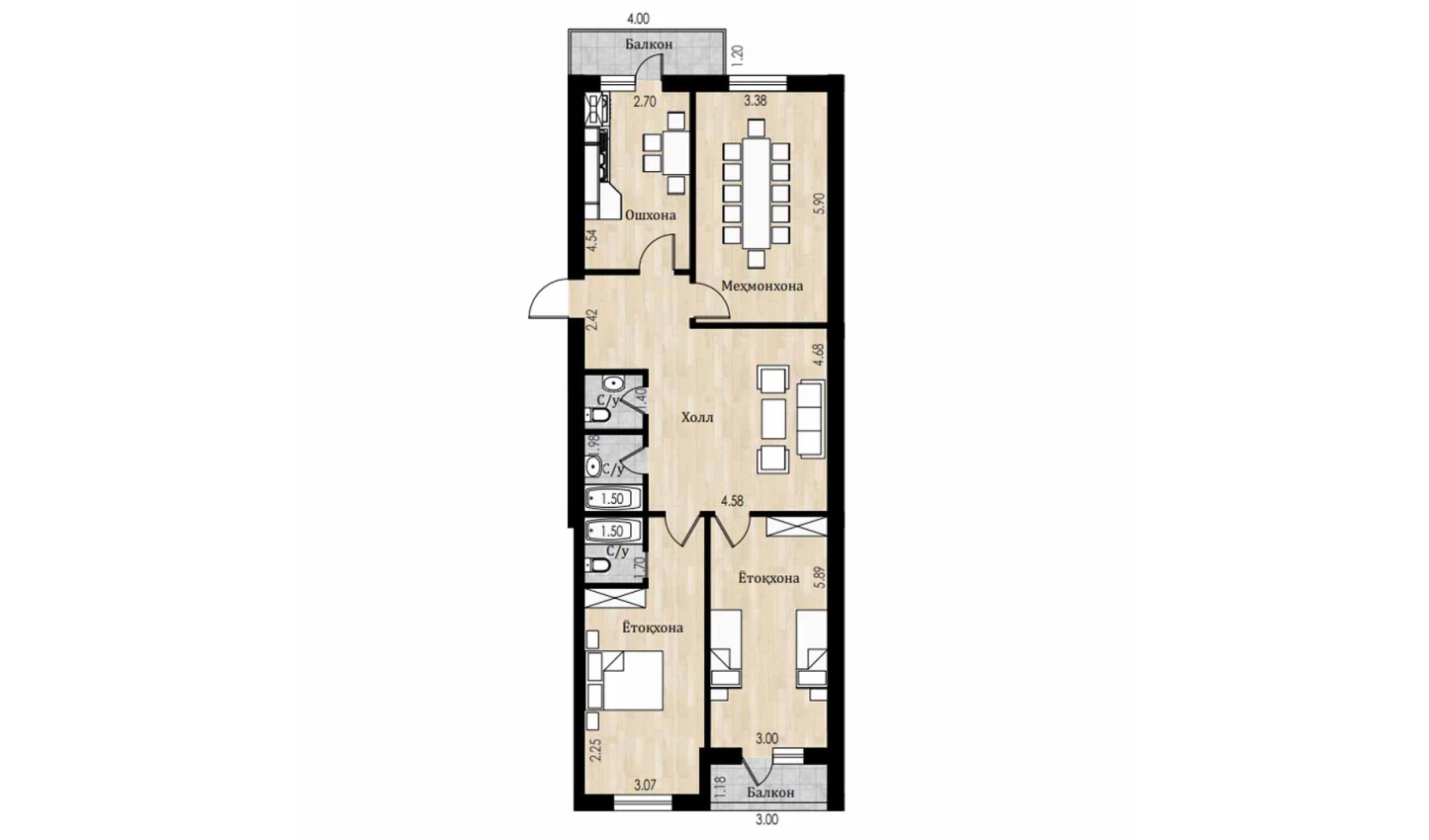 3-комнатная квартира 115.7 м²  7/7 этаж