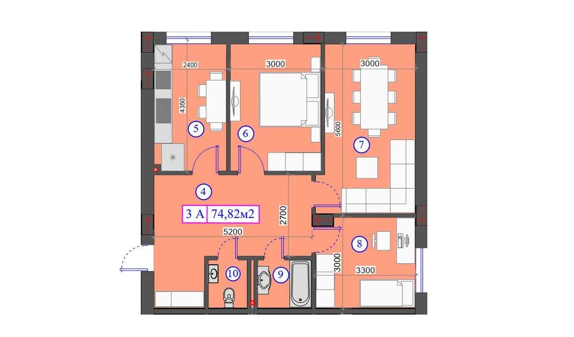 3-комнатная квартира 74.82 м²  0/0 этаж