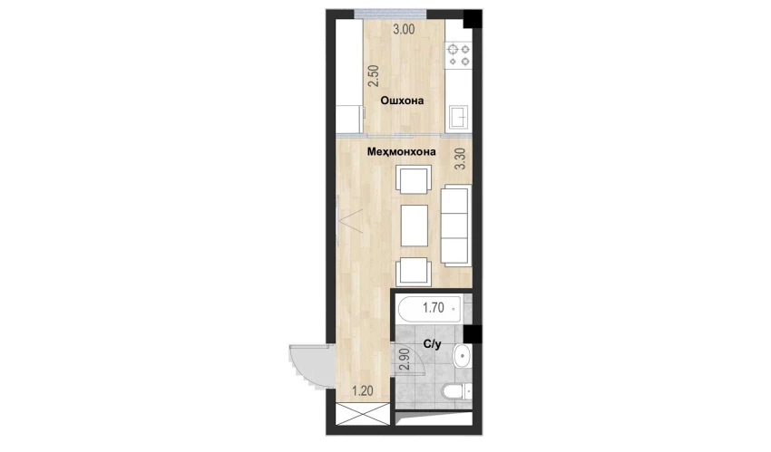 1-комнатная квартира 26.11 м²  1/1 этаж