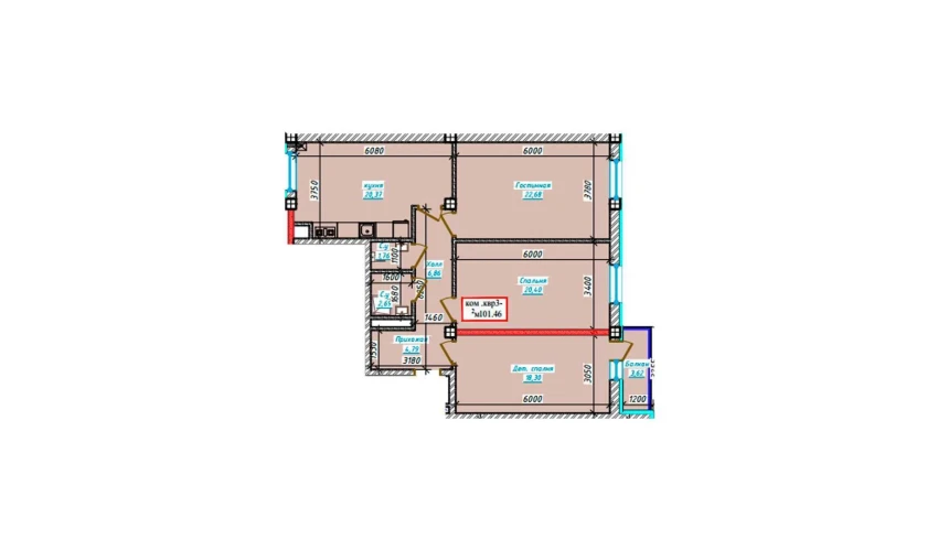 3-комнатная квартира 84.11 м²  9/9 этаж | Жилой комплекс Aero Town