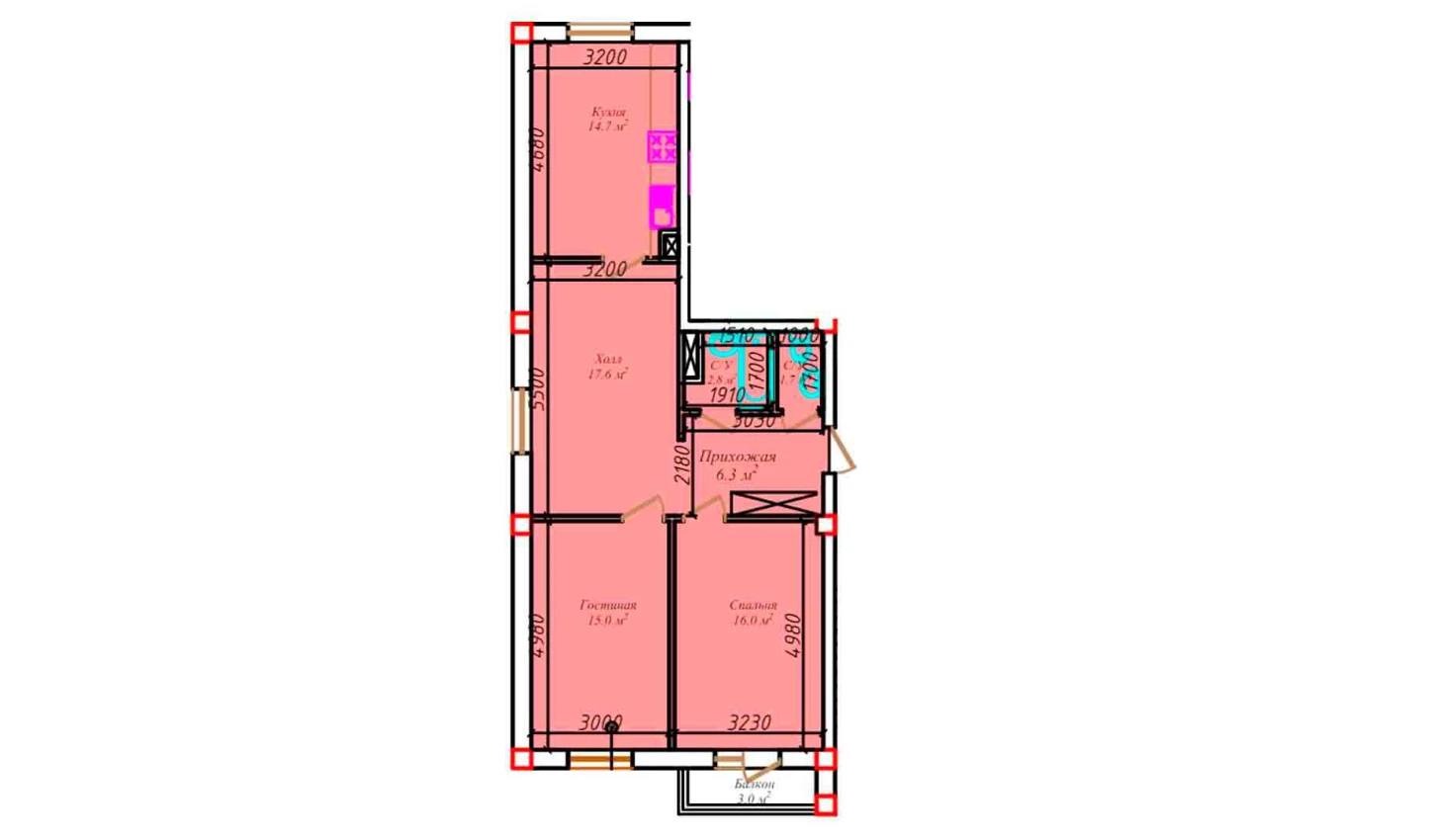 3-xonali xonadon 78.3 m²  5/5 qavat