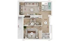 2-комн. квартира 55.35 м²  10/16 этаж | Жилой комплекс ISLOMOBOD