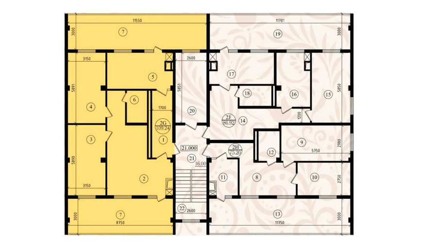 2-xonali xonadon 109.24 m²  8/8 qavat