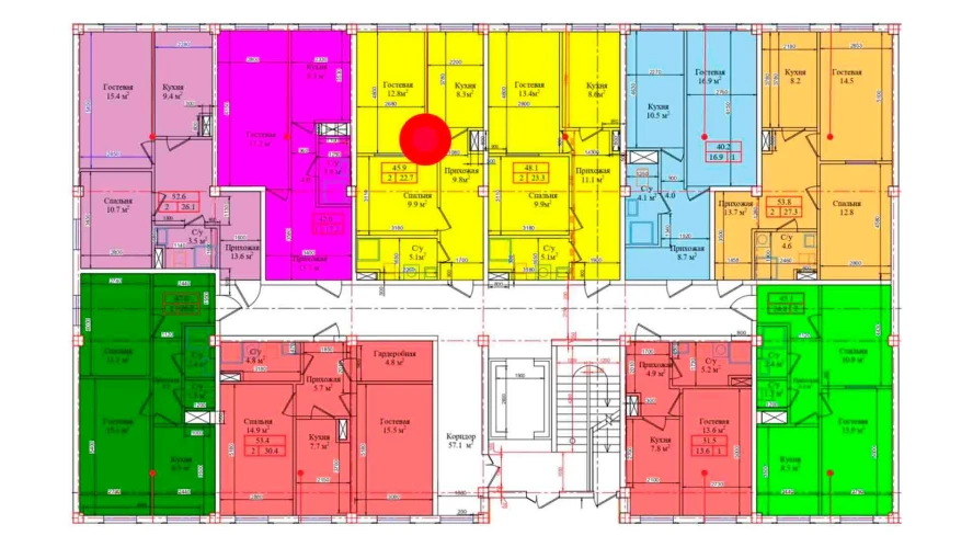 2-комнатная квартира 45.9 м²  1/1 этаж