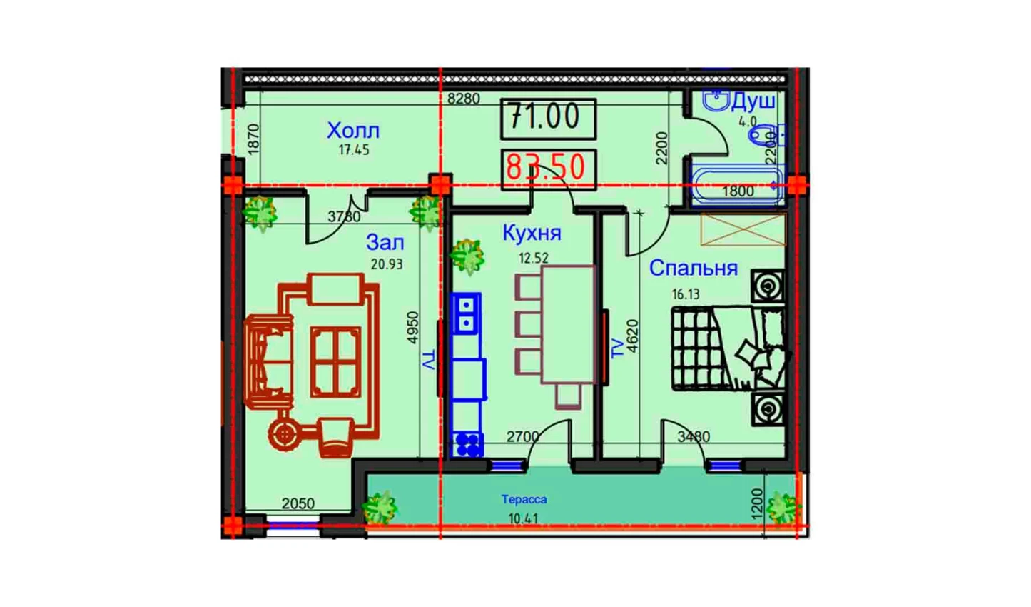 2-комнатная квартира 83.5 м²  9/9 этаж