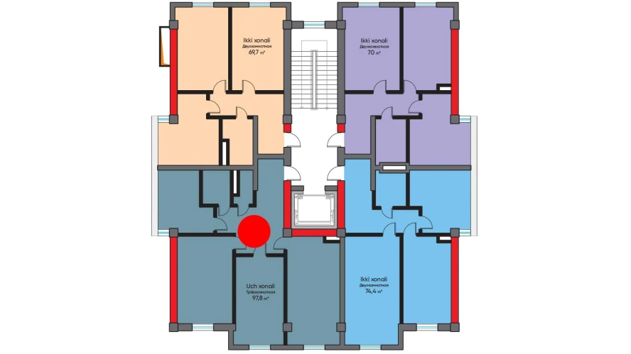 3-xonali xonadon 97.8 m²  3/3 qavat