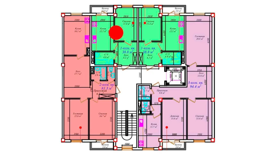 1-комнатная квартира 38.8 м²  5/5 этаж