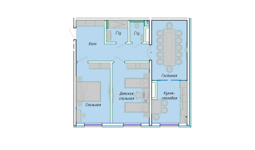 3-xonali xonadon 152.55 m²  1/12 qavat | SERGELI CITY Turar-joy majmuasi