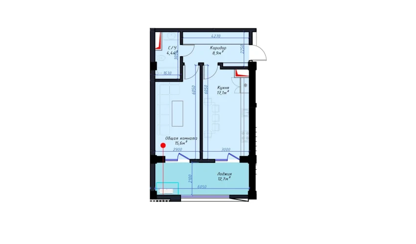 1-xonali xonadon 58.7 m²  11/14 qavat | Avia Palace Turar-joy majmuasi