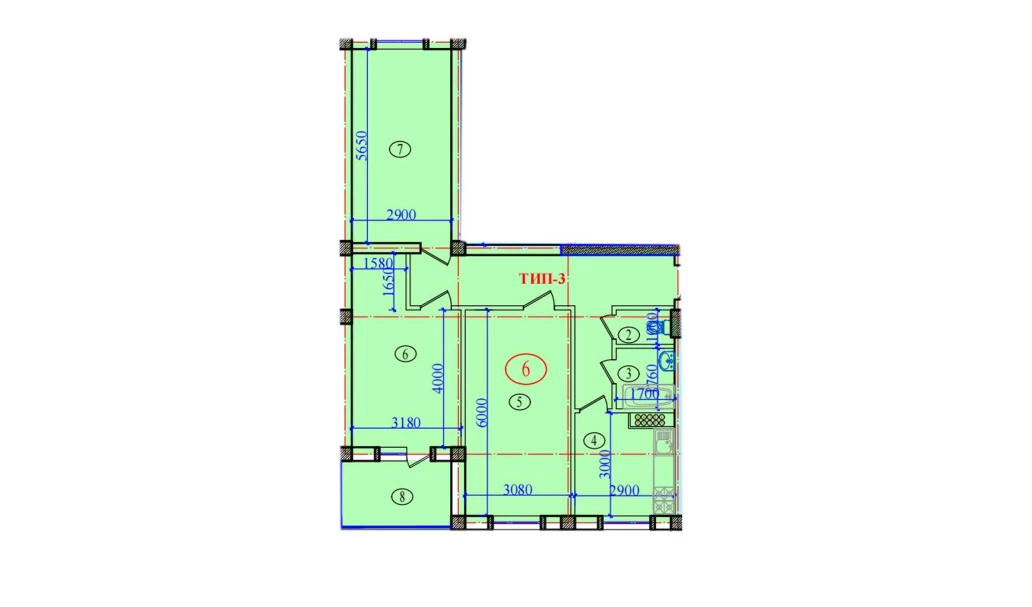 3-комнатная квартира 97.4 м²  5/5 этаж