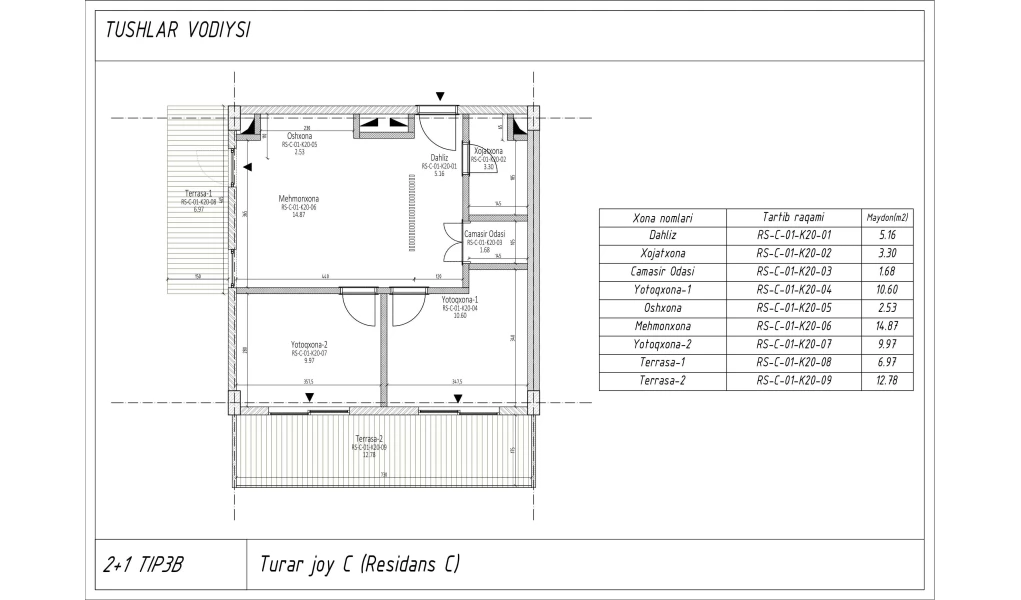 3-xonali xonadon 54.035 m²  1/1 qavat