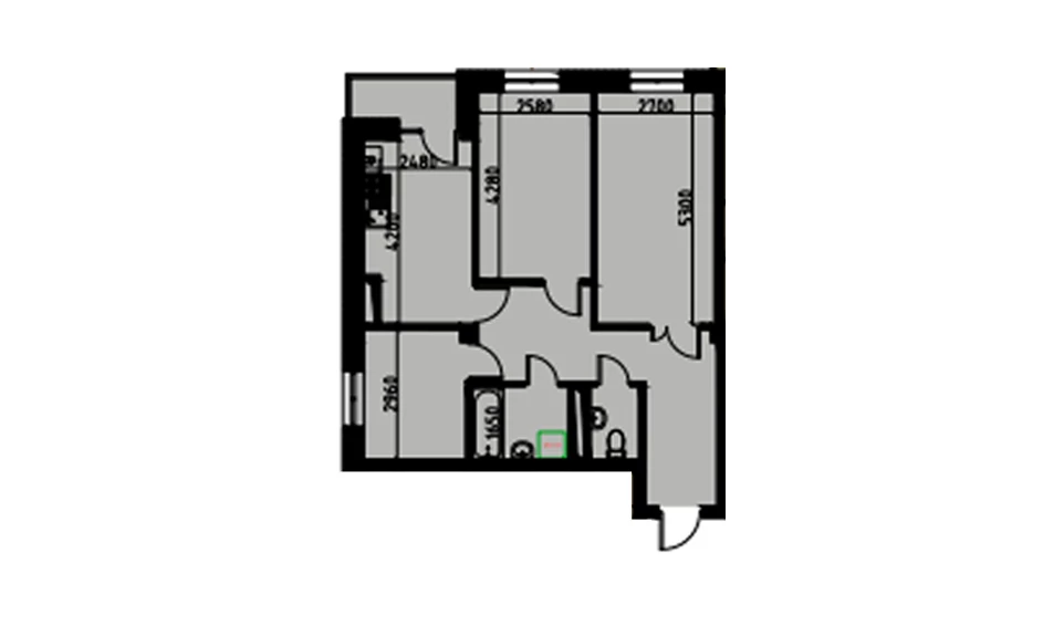 2-комнатная квартира 60.35 м²  4/4 этаж