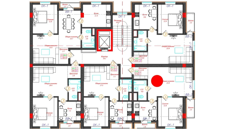 2-xonali xonadon 57.6 m²  3/12 qavat | CHINARA PARK Turar-joy majmuasi