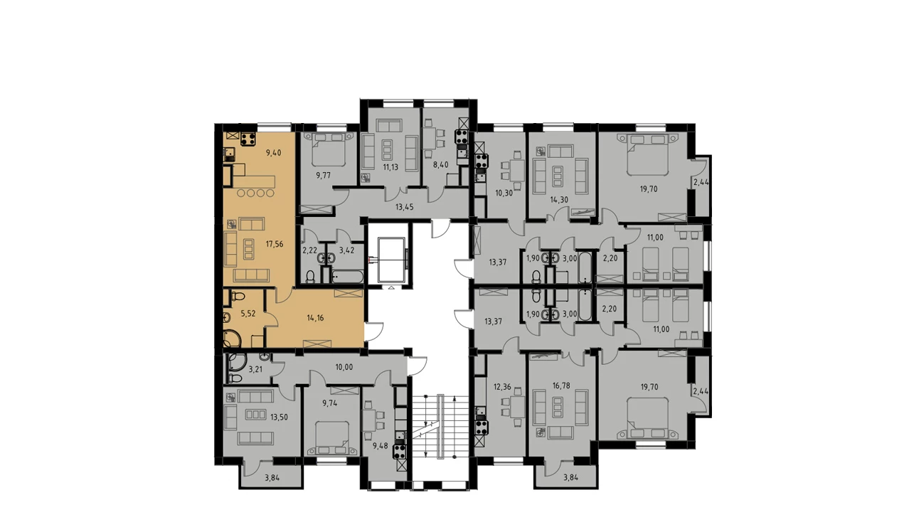 1-комнатная квартира 46.64 м²  2/2 этаж