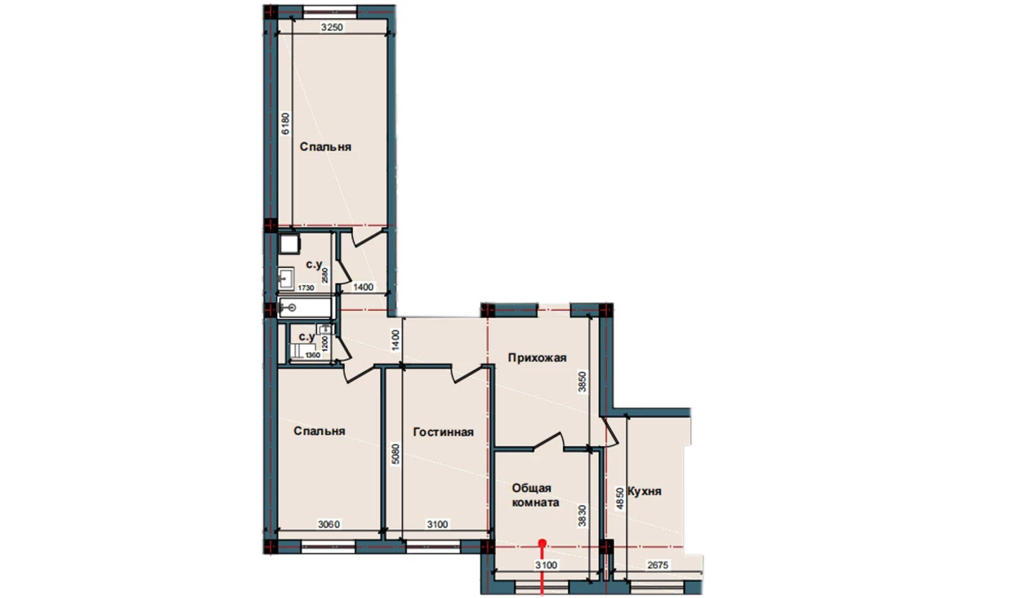 4-комнатная квартира 109.9 м²  2/2 этаж