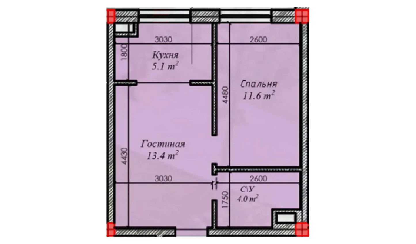 2-xonali xonadon 34.1 m²  3/3 qavat