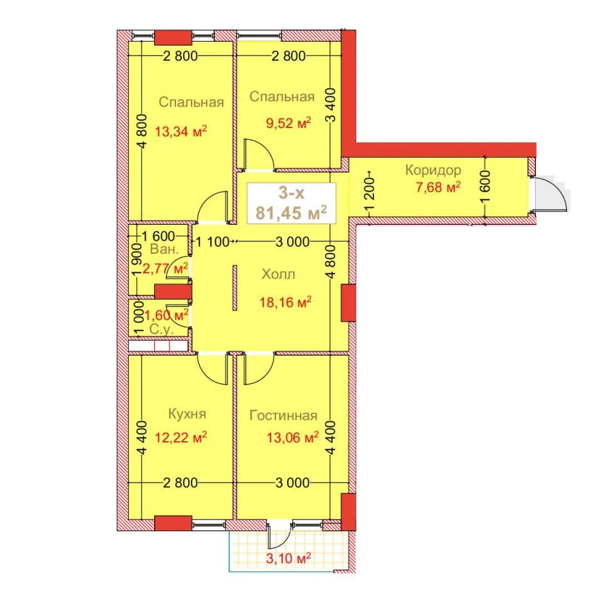 3-комн. квартира 81.45 м²  8/8 этаж | Жилой комплекс CAPITAL AVENUE