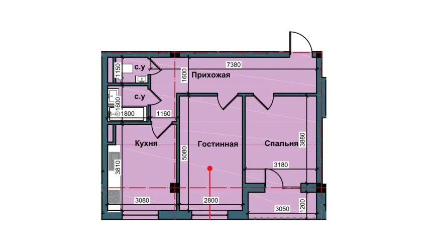 2-xonali xonadon 61.9 m²  8/9 qavat | NUR BARAKA Turar-joy majmuasi