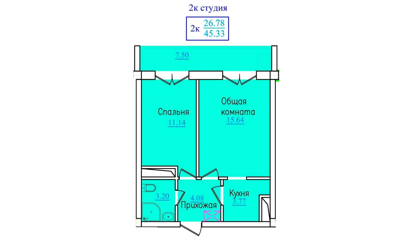 2-комн. квартира 45.33 м²  4/9 этаж | Жилой комплекс PROVANS