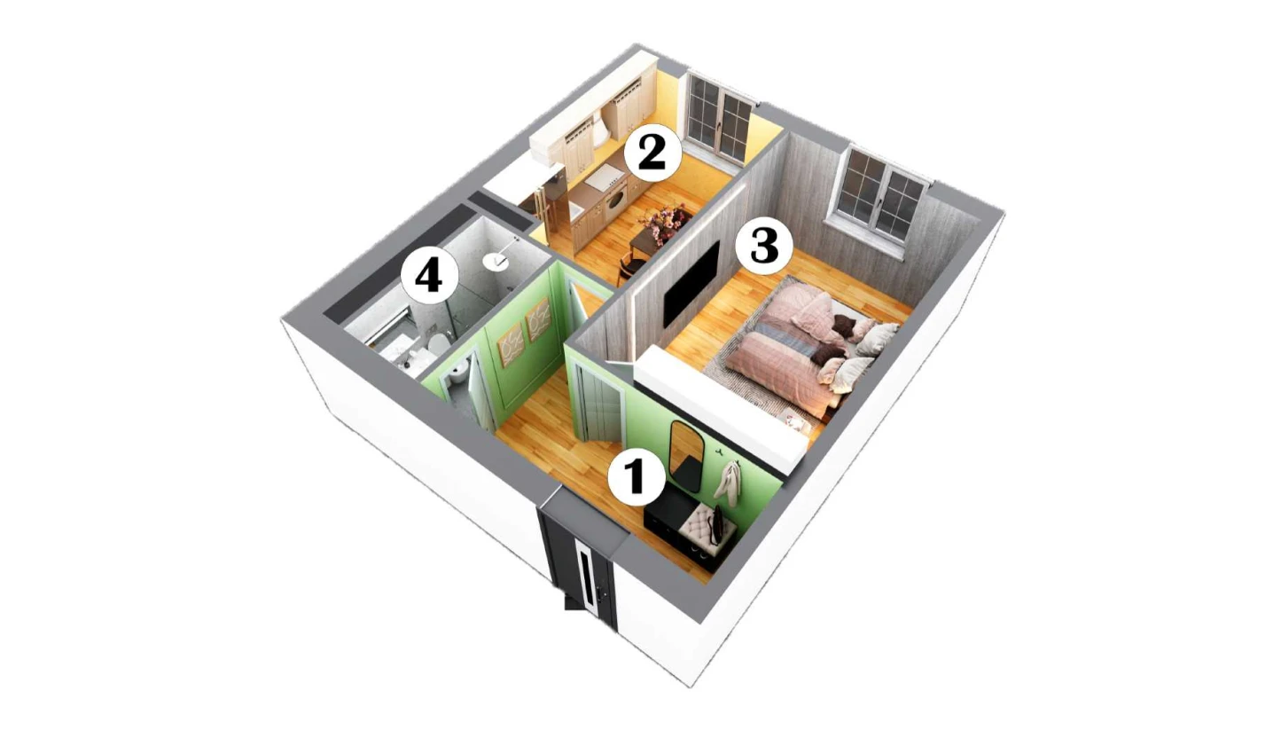 1-комнатная квартира 41 м²  4/4 этаж