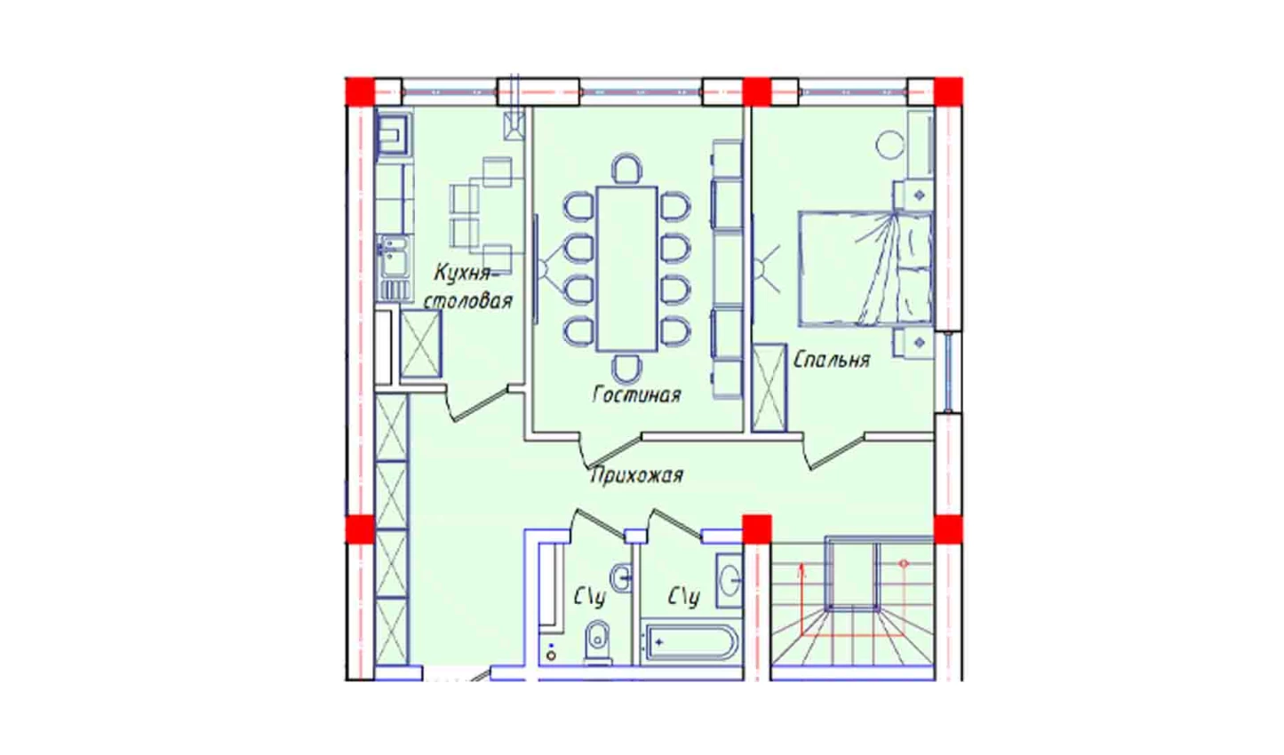 5-комнатная квартира 132.6 м²  1/1 этаж