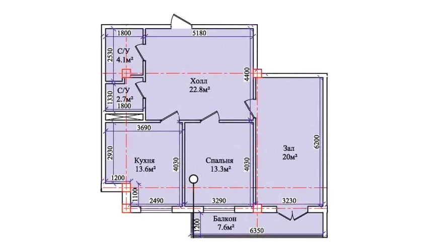 2-комнатная квартира 81.6 м²  7/7 этаж