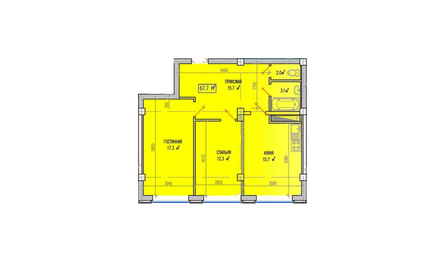 3-комнатная квартира 66.1 м²  3/3 этаж