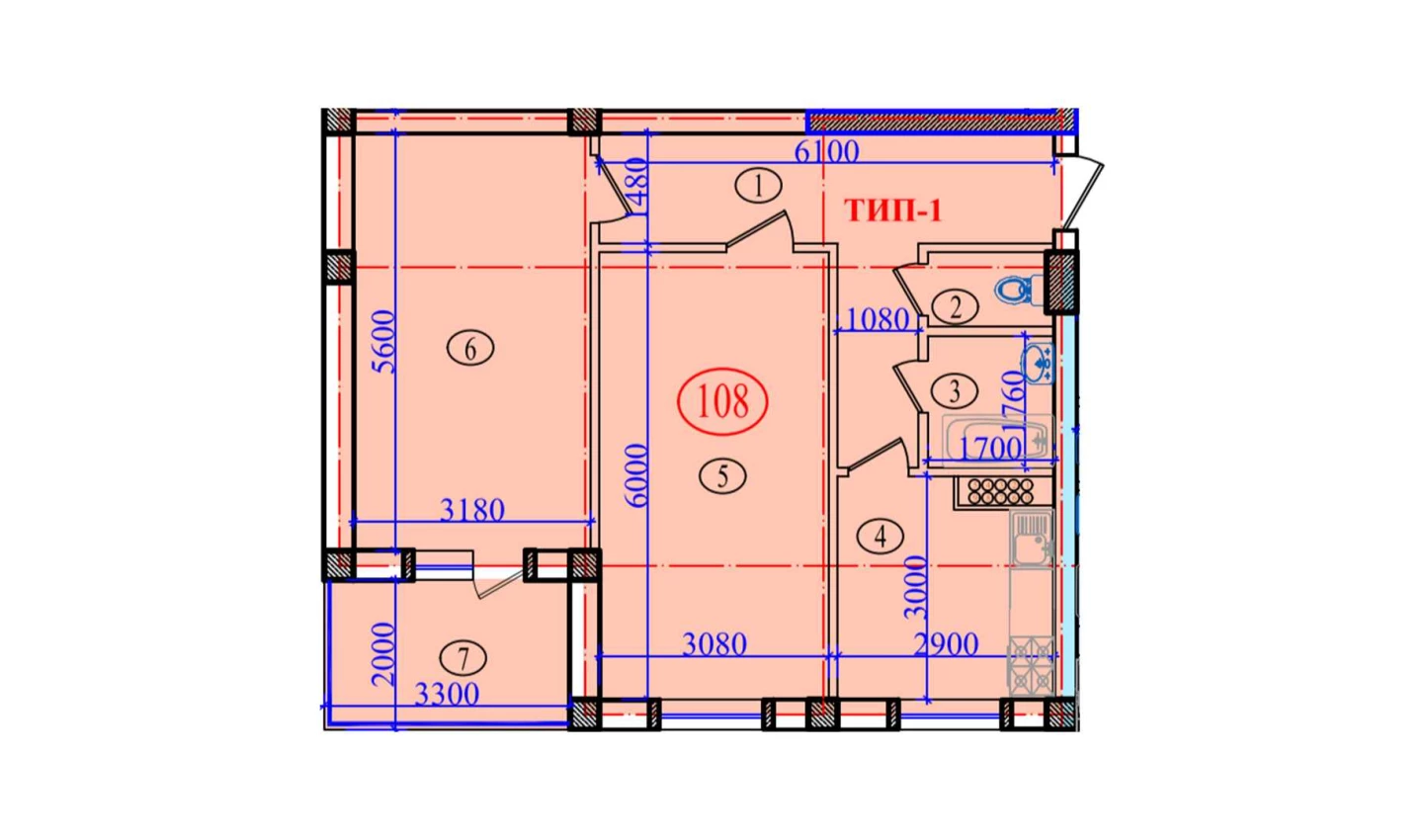 2-xonali xonadon 77.6 m²  4/4 qavat