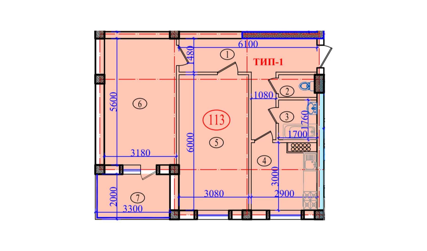 2-xonali xonadon 77.6 m²  5/5 qavat