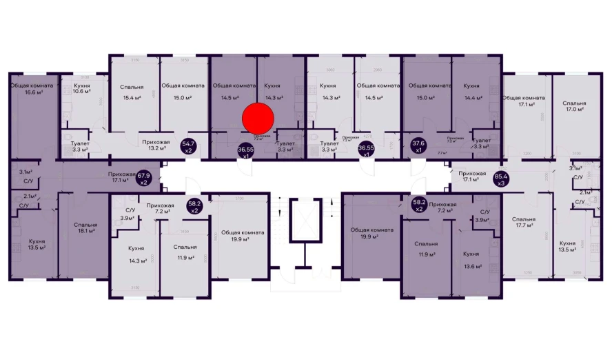 1-комнатная квартира 36.55 м²  1/1 этаж