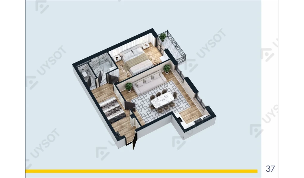 1-комнатная квартира 50.6 м²  2/2 этаж