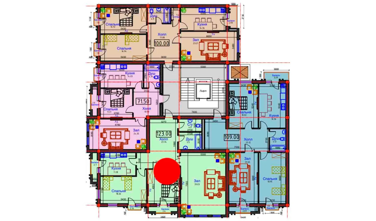 3-комнатная квартира 123 м²  2/2 этаж