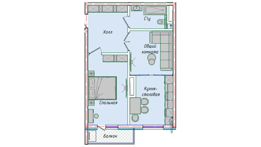 2-комнатная квартира 50.85 м²  12/12 этаж