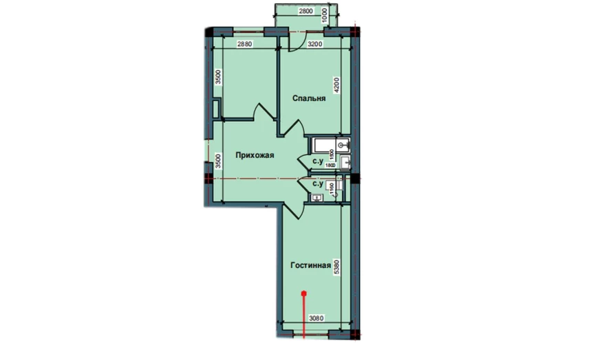 2-комнатная квартира 62.8 м²  9/9 этаж