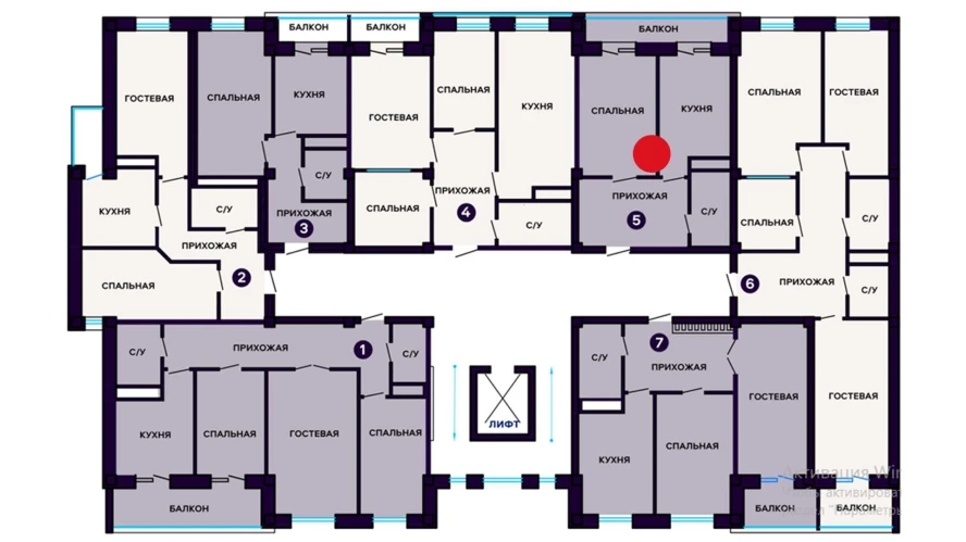 1-комнатная квартира 45 м²  2/2 этаж