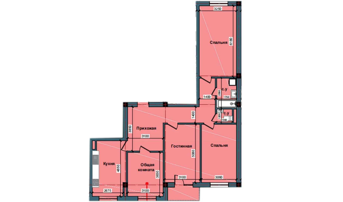 4-комнатная квартира 113.3 м²  6/6 этаж