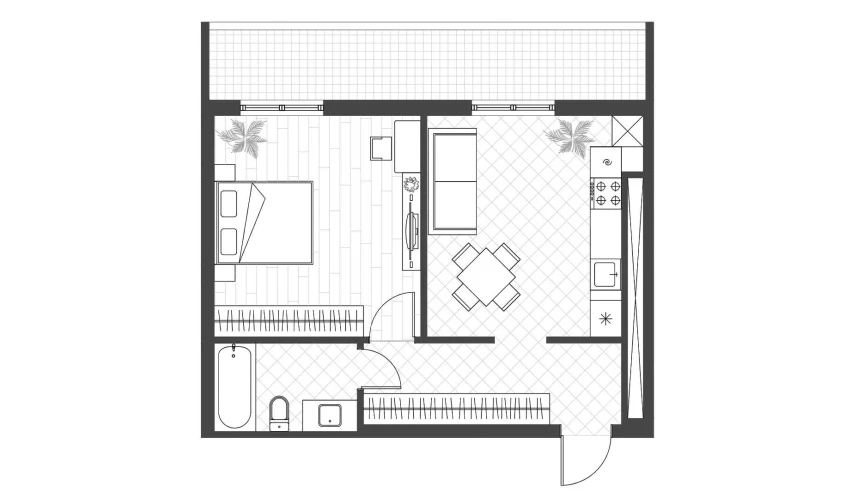 1-xonali xonadon 43.6 m²  9/12 qavat | PARVOZ Turar-joy majmuasi