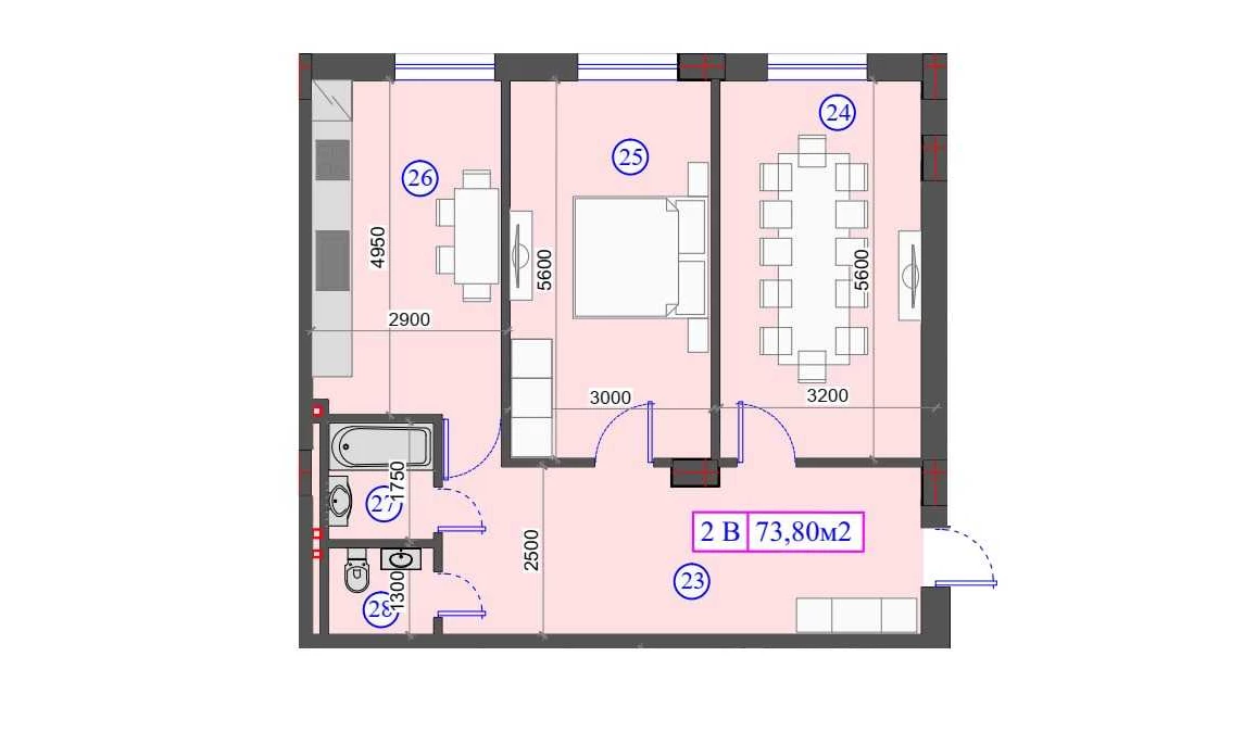 2-комнатная квартира 73.8 м²  0/0 этаж