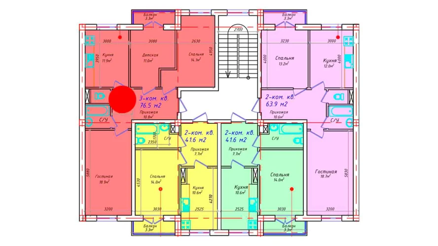 3-комнатная квартира 76.5 м²  4/4 этаж